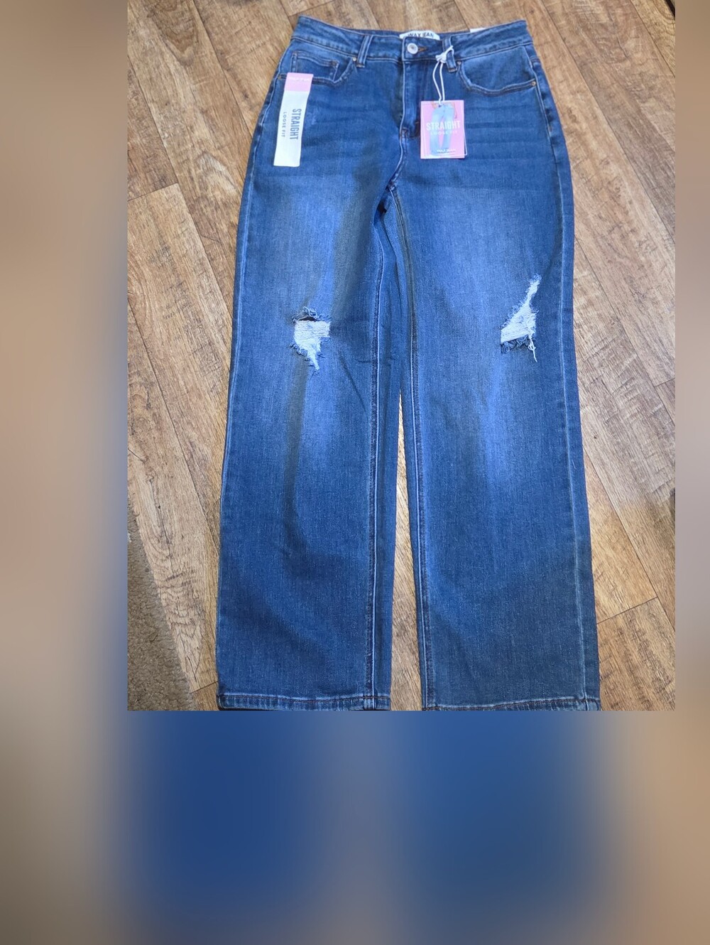 Wax Jean Wide Leg Distressed Dark Blue Jeans